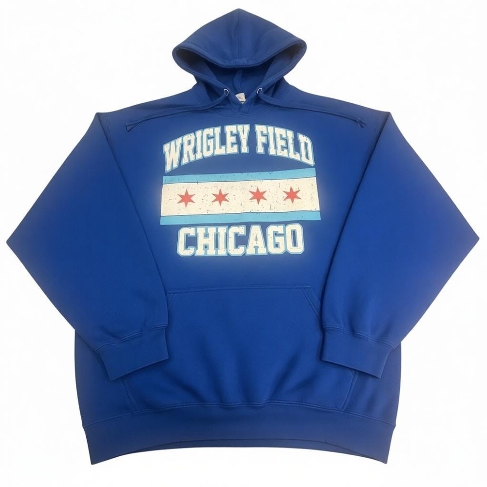 Cotton Plus Wrigley Field Chicago Hoodie Blue Fleece Graphic XL